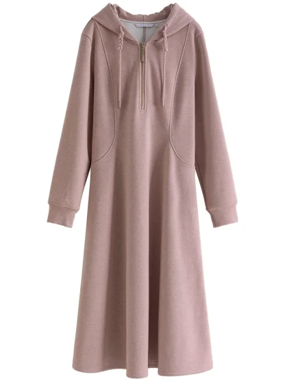 Hooded Long Sleeve Pink Dress - Image 5