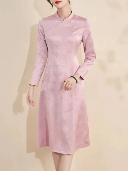 A-line Long Sleeve Pink Dress - Image 2