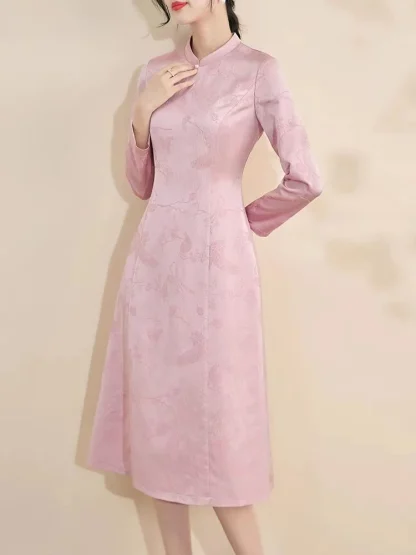 A-line Long Sleeve Pink Dress - Image 3