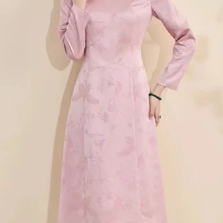 A-line Long Sleeve Pink Dress