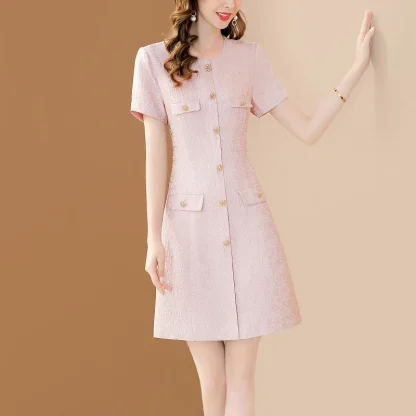 Short Sleeve A-line Pink Dress - Image 2