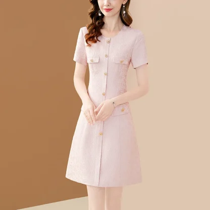 Short Sleeve A-line Pink Dress