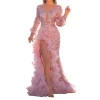 Elegant Ruffle Slit Pink Dress - Image 2