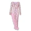 Elegant Ruffle Slit Pink Dress - Image 3