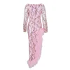 Elegant Ruffle Slit Pink Dress - Image 4