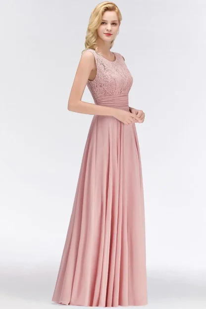 Lace Sleeveless Long Pink Dresses - Image 2