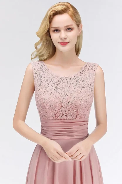 Lace Sleeveless Long Pink Dresses - Image 4