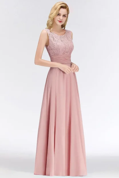 Lace Sleeveless Long Pink Dresses