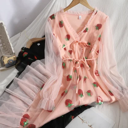 Embroidered Sequins Pink Dress - Image 3
