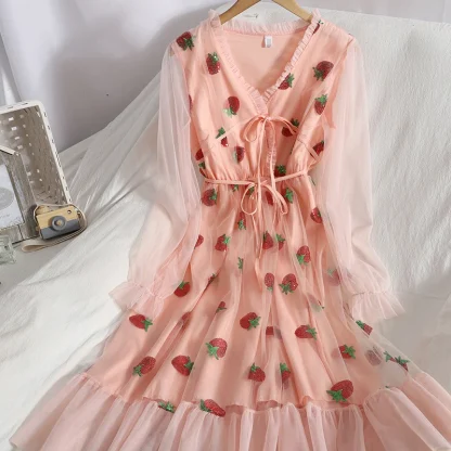 Embroidered Sequins Pink Dress - Image 4