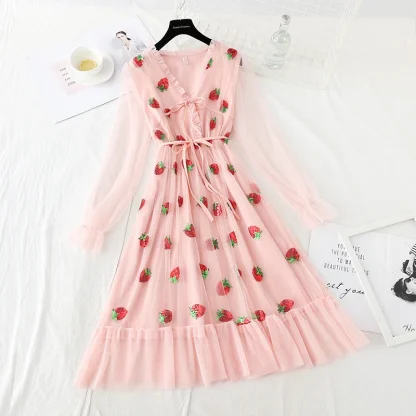 Embroidered Sequins Pink Dress - Image 5