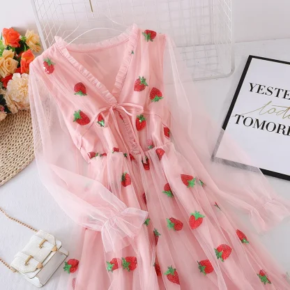 Embroidered Sequins Pink Dress - Image 6
