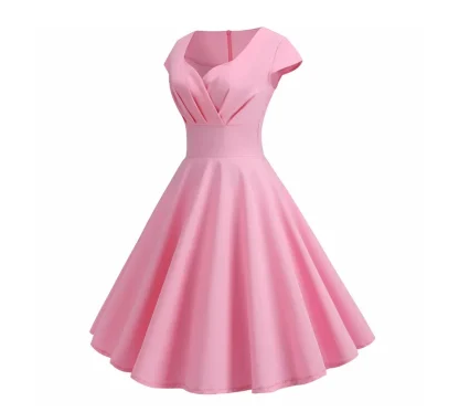 A-line Solid Midi Pink Dresses - Image 2