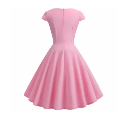 A-line Solid Midi Pink Dresses - Image 3