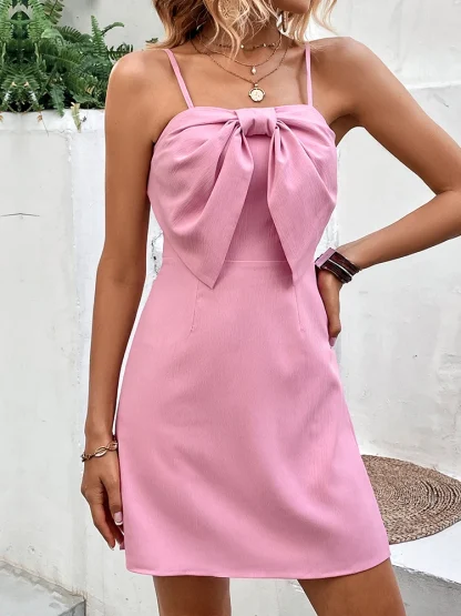 Bowknot Spaghetti Strap Pink Dress - Image 2