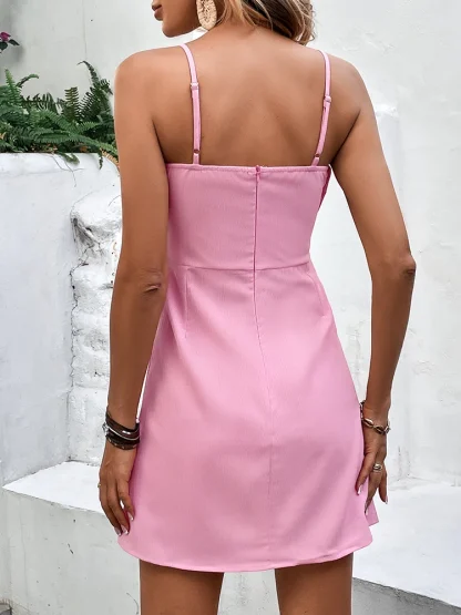 Bowknot Spaghetti Strap Pink Dress - Image 4
