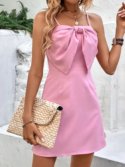 Bowknot Spaghetti Strap Pink Dress
