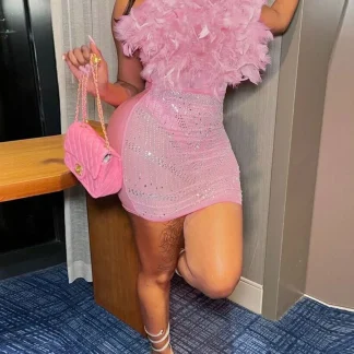 Strapless See-through Pink Dress