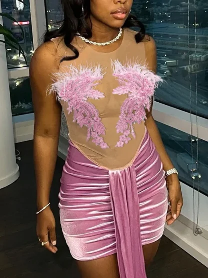Sexy See-through Bodycon Pink Dress - Image 4