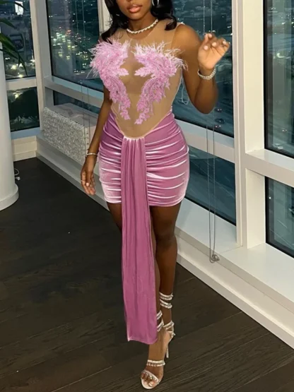 Sexy See-through Bodycon Pink Dress - Image 5