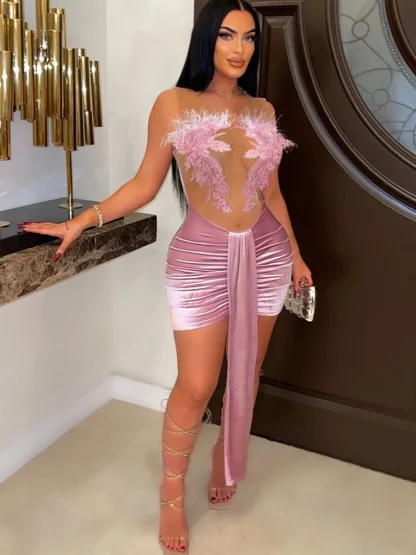 Sexy See-through Bodycon Pink Dress - Image 3