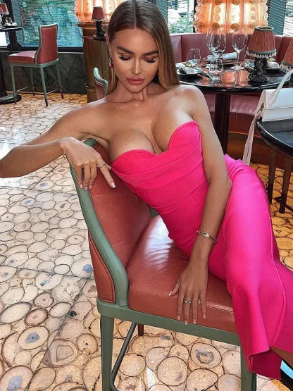 Strapless Bandage Midi Pink Dress - Image 4