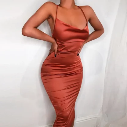 Bodycon Spaghetti Strap Pink Dresses - Image 4