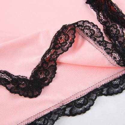 Lace Trim Bodycon Mini Pink Dress - Image 5