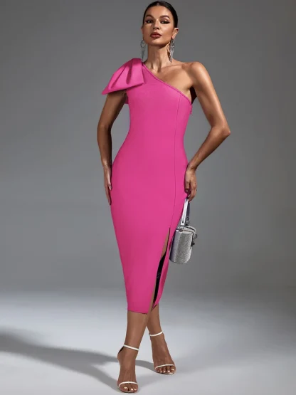One-shoulder Bodycon Pink Dress - Image 2