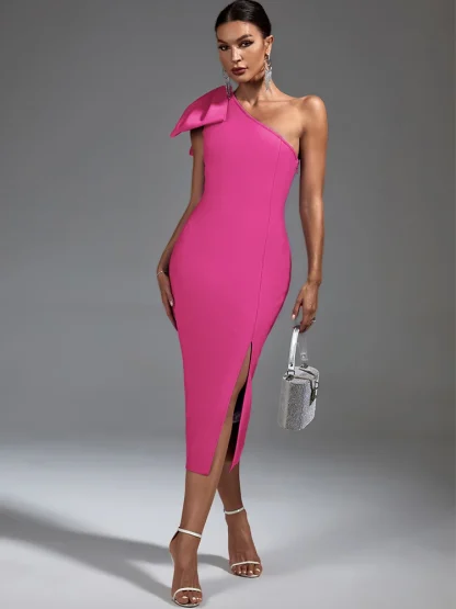 One-shoulder Bodycon Pink Dress