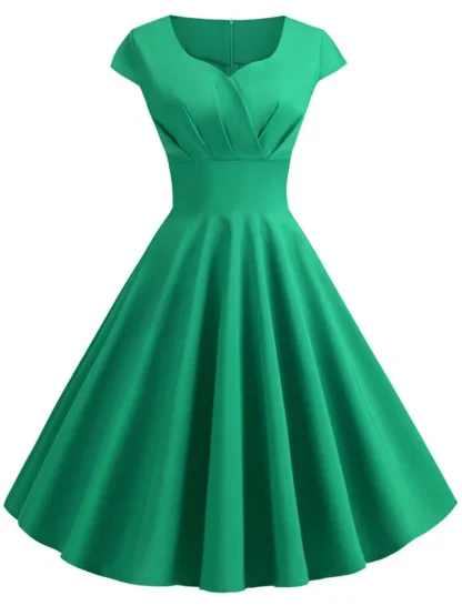 A-line Solid Midi Pink Dresses - Image 6