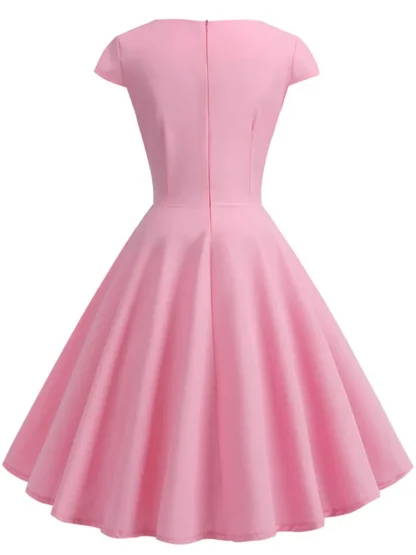 Solid A-line Midi Pink Dresses - Image 2