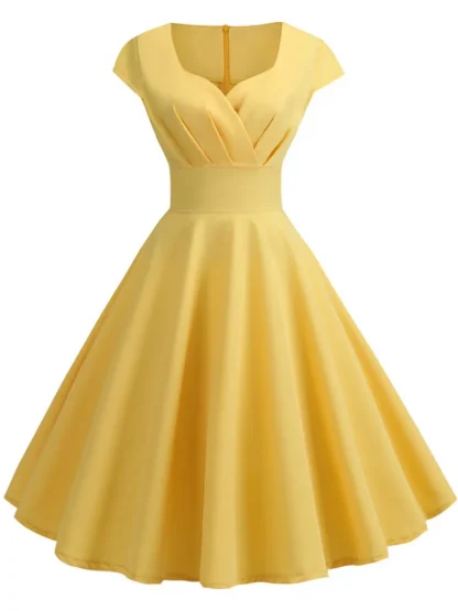 Solid A-line Midi Pink Dresses - Image 4