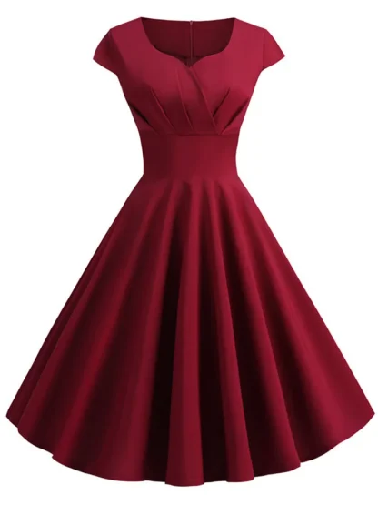 Solid A-line Midi Pink Dresses - Image 6