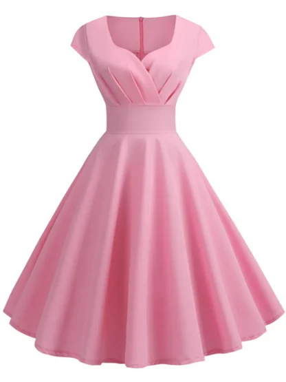Solid A-line Midi Pink Dresses