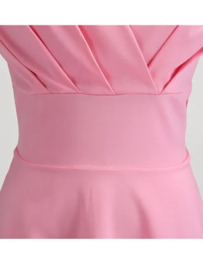Solid A-line Midi Pink Dresses - Image 3