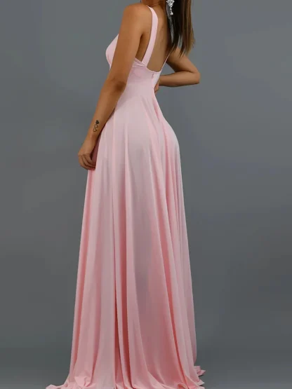 Elegant Flowy Long Pink Dress - Image 2
