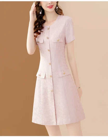 Short Sleeve A-line Pink Dress - Image 5