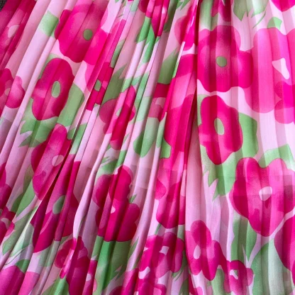 Belted Floral Pleated Pink Dresses - Image 7