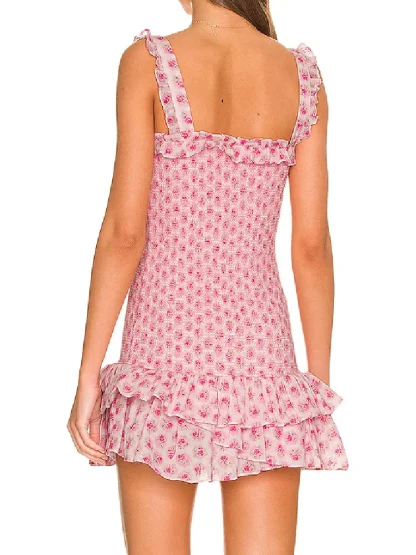 Smocked Bodice Ruffle Pink Dress - Image 5