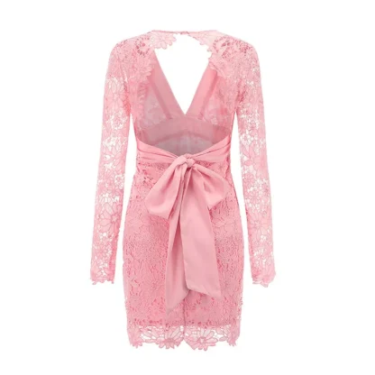 Sexy V-neck Bodycon Pink Dress - Image 4