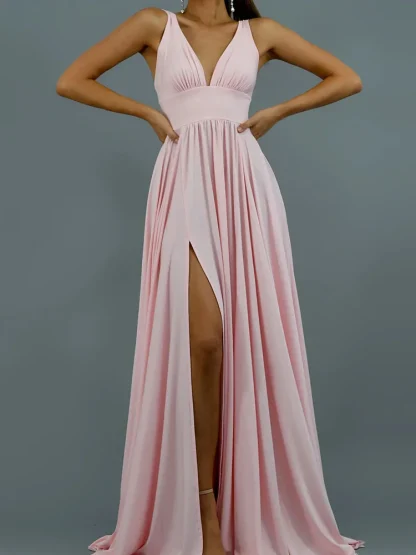 Elegant Flowy Long Pink Dress - Image 3