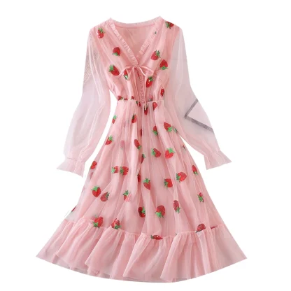 Embroidered Sequins Pink Dress
