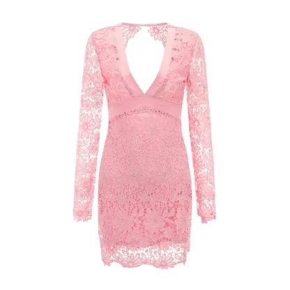 Sexy V-neck Bodycon Pink Dress - Image 3
