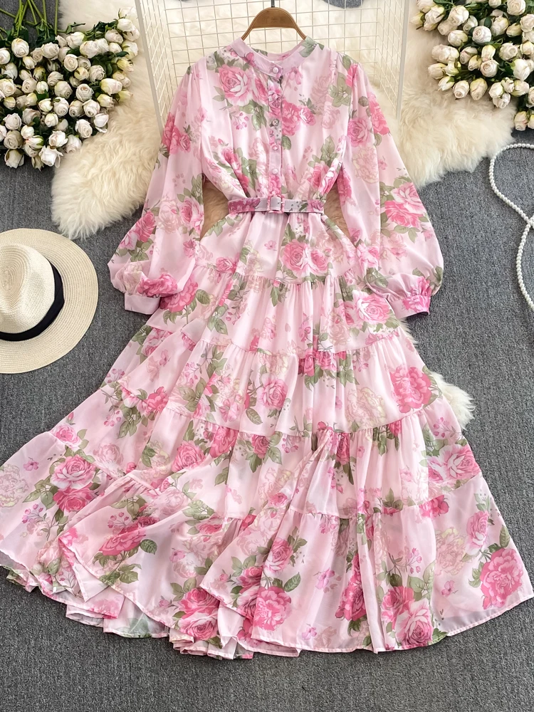 Flowy Belted Floral Pink Dresses | Free Shipping!