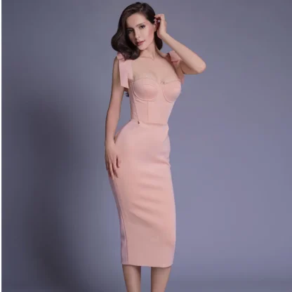 Elegant Tie Up Strap Pink Dress - Image 2