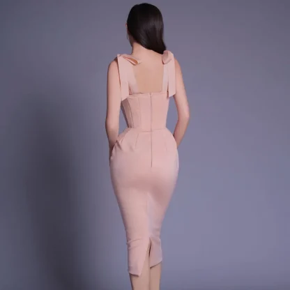 Elegant Tie Up Strap Pink Dress - Image 3