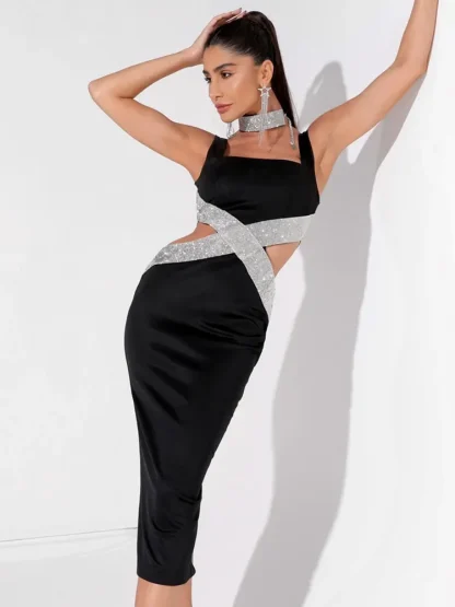 Square Neck Waist Cutout Pink Dress - Image 4