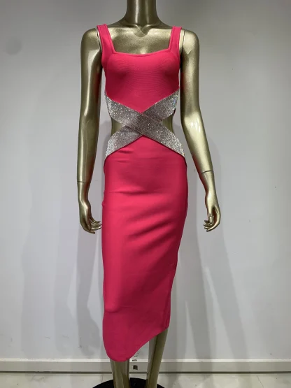 Square Neck Waist Cutout Pink Dress - Image 3