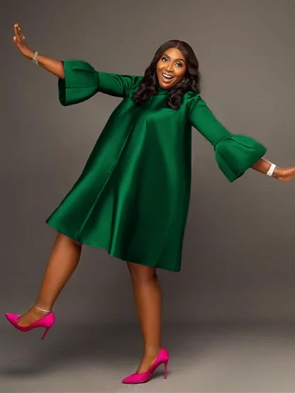 Oversized Flare Sleeve Pink Dresses - Image 3